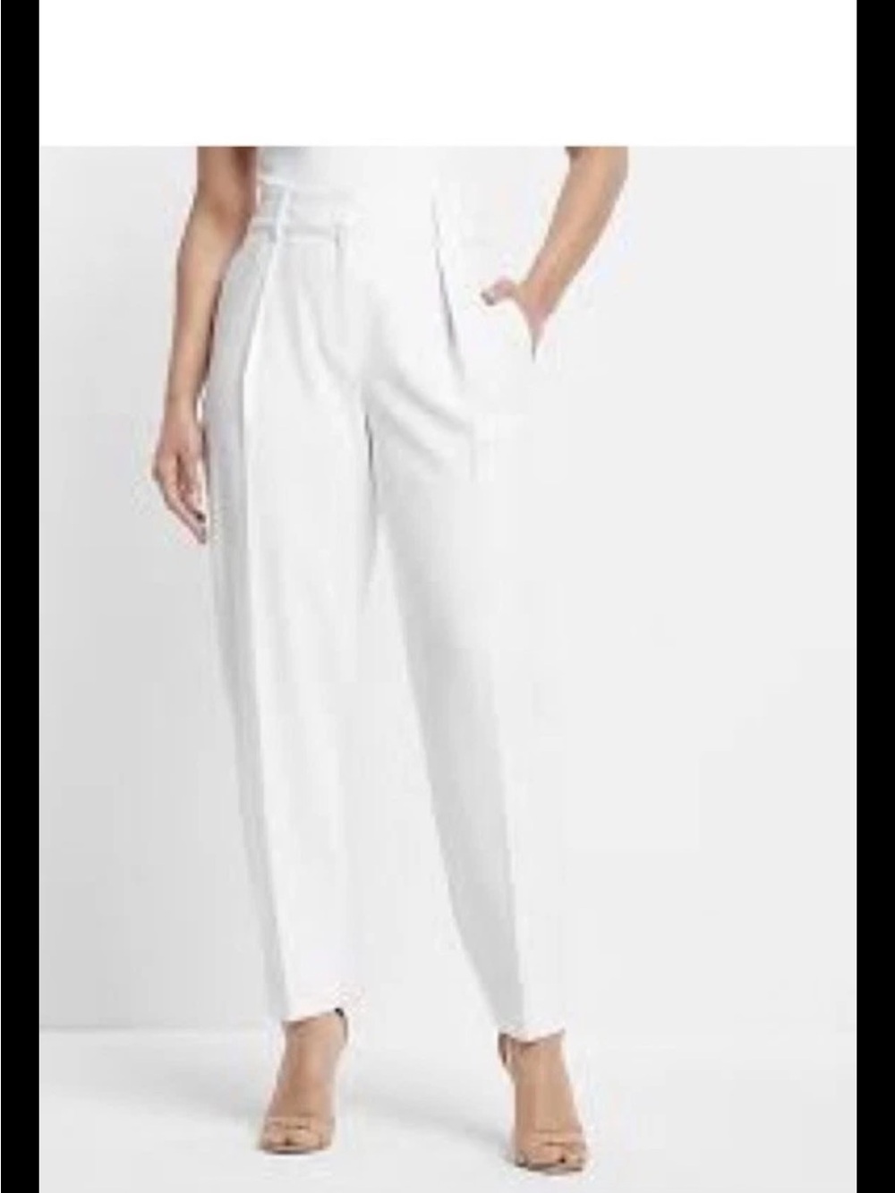 Express White High-Waist Pleated Trousers